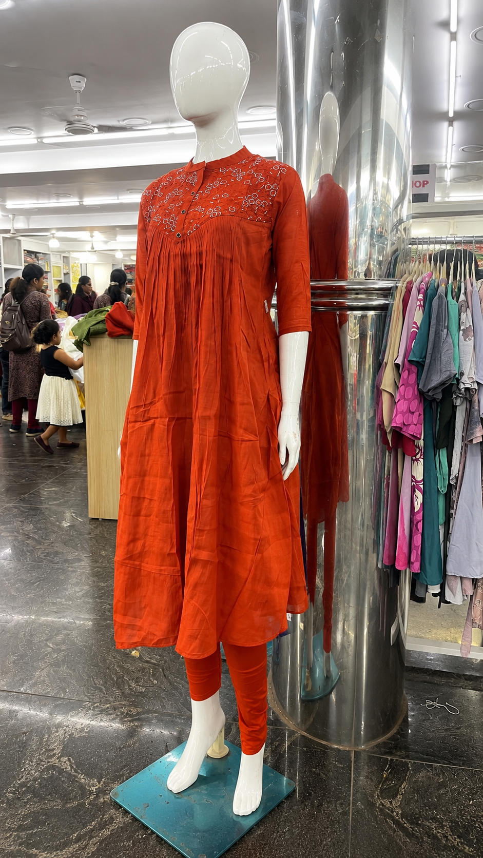 Rust Orange Embroidered Kurti Set with Dupatta