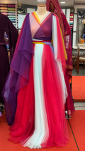 Multicolor Designer Georgette Gown with Cape