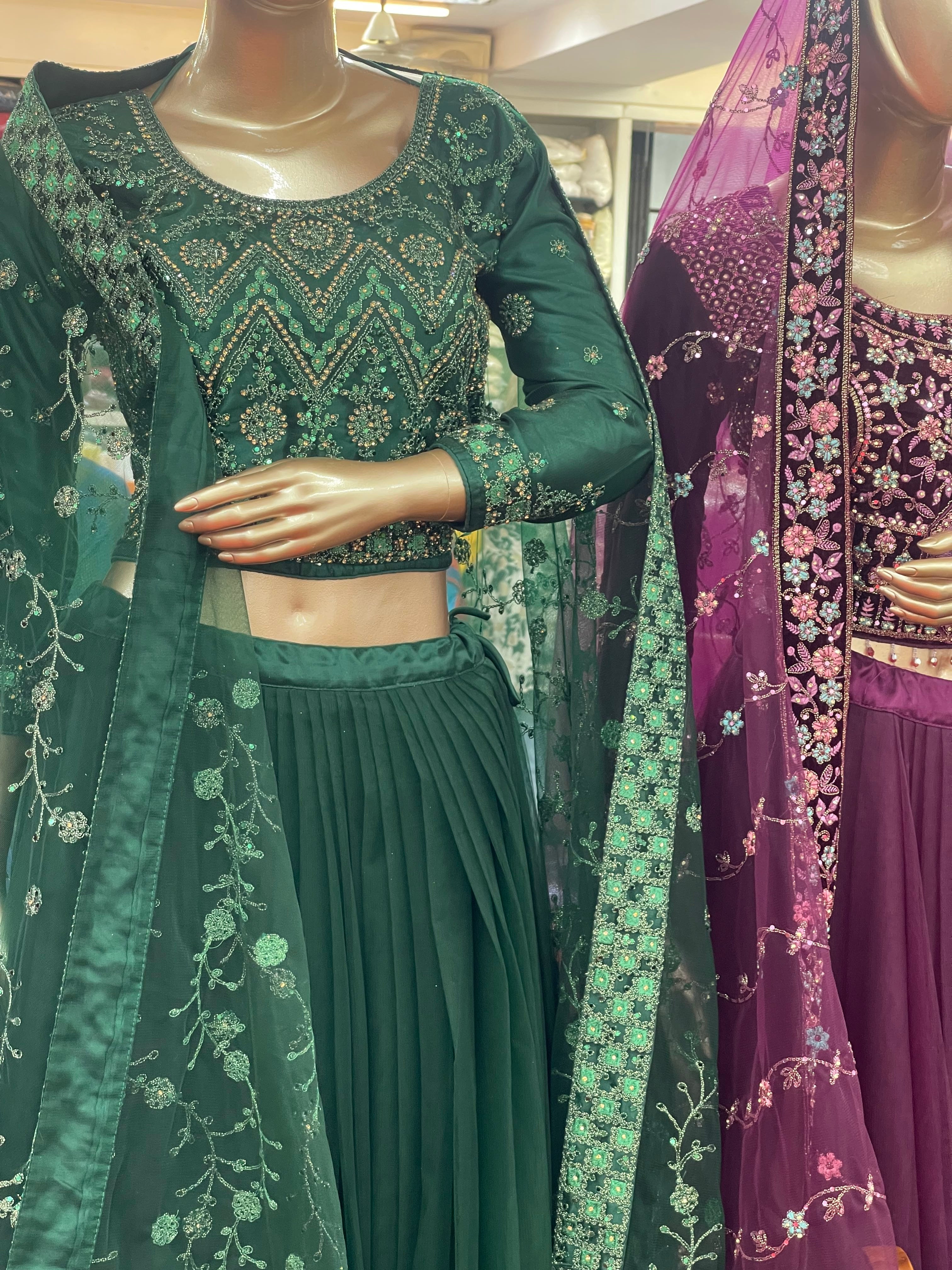 Emerald Green Embroidered Lehenga Set with Dupatta